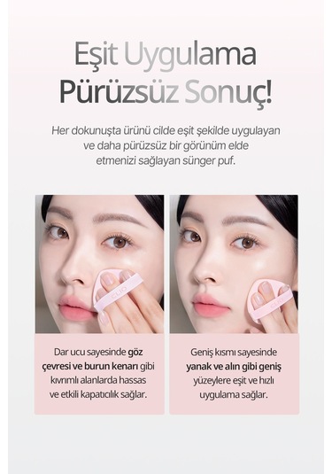 Damla Şekilli, Detaylı Uygulama Sunan Sünger Puf Clıo Kill Cover Cushion Puff Pink 3adet