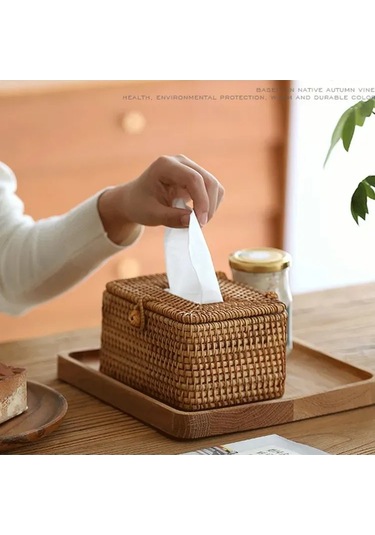 Qingmipy Ahşap Rattan Servis Peçete Tutucu, Ahşap Malzeme İle Yapılmış, Rustik Tarz, Yemek Masası Organizerı, Sarı Renk, Dayanıklı Ve Fonksiyonel Diğer