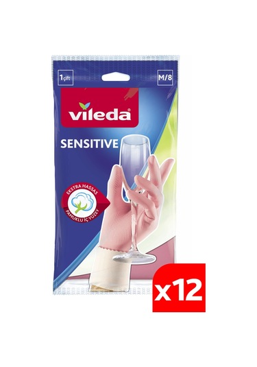 Vileda 12 Paket Sensitive Orta Boy Bulaşık Eldiveni No:8