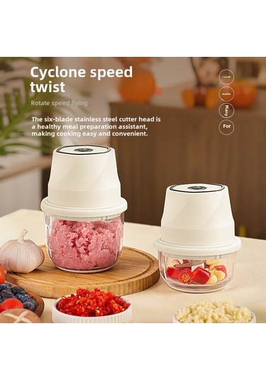 Symbee 350ml Cam Kase 6 Blatlı Elektrikli Sarımsak Çırpıcı - Hızlı Sarımsak Ezici Ve Püreleyici Mutfak Aleti Krem Beyaz Diğer