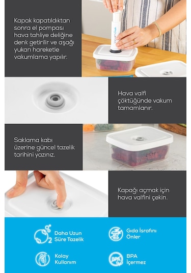 Vienev Vacuumfresh 13 Parça VakuMLu Gıda Saklama Ve VakuMLu Poşet Seti Beyaz