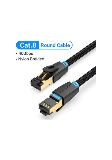 Vention Cat8 Ethernet Kablosu Sttp 40 Gbps 2000 Mhz Cat 8 Rj45 Ağ Lan Yama Nylon Braided Round 5m Diğer