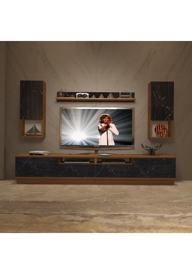 Decoraktiv Trendstyle 5220das Slm Tv Ünitesi Tv Sehpası Ceviz - Siyah Mermer