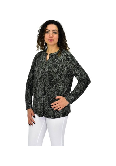 Kadın Uzun Kol Düğmeli Bluz Bgl-st04685 Haki