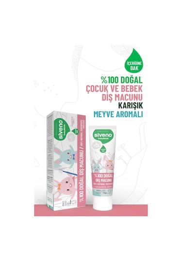 Siveno %100 Doğal Diş Macunu Bebek - Çocuk İçin Karışık Meyve Aromalı Florürsüz 50 ml