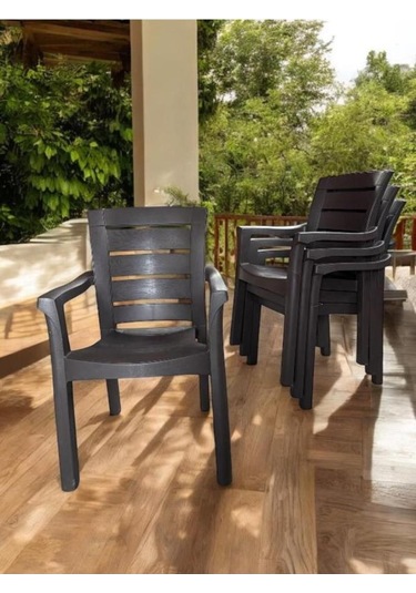 4 Adet Napoli Kalın Bacaklı Kollu Sandalye Koltuk Kahve Kahverengi