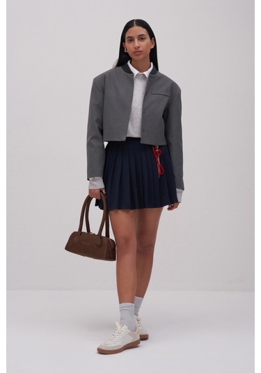 Yüksek Bel Pileli Mini Etek Lacivert