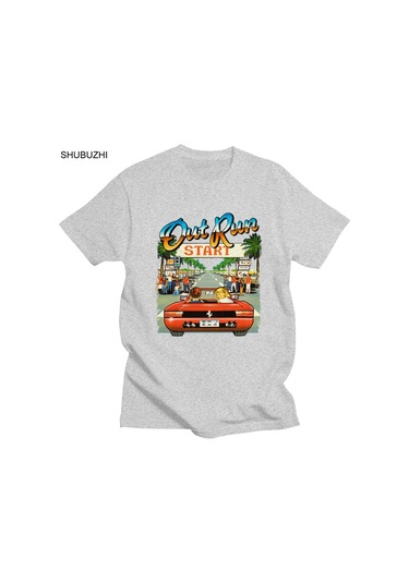 Shubuzhi Japon Arcade Out Run T-shirt Erkek Vintage 80s Kısa Kollu Pamuk T-shirtgri Gri