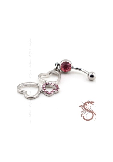 Üçlü Kalpler 316L Çelik Göbek Piercing P298 Gümüş