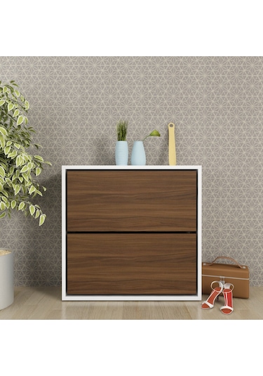 Moonlife 2 Kapaklı Kayar Raflı Ayakkabılık Ceviz