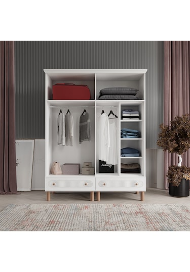 Beenal Furkan 4 Kapaklı Gardırop Dolap 160cm Beyaz-beyaz