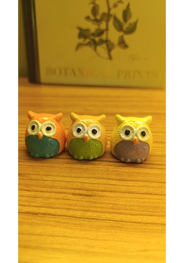Artepieza Üç Bilge Baykuş Seti-renkli Dostlar Baykuş Seti-3 Lü Dekoratif Mini Set- Turuncu-somon-sarı 4 4 4 4