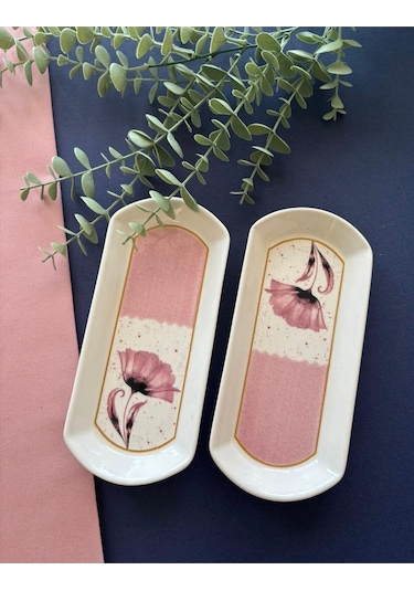 Pembe Gelincik 2 Adet Oval Kahvaltı Tabağı Pembe