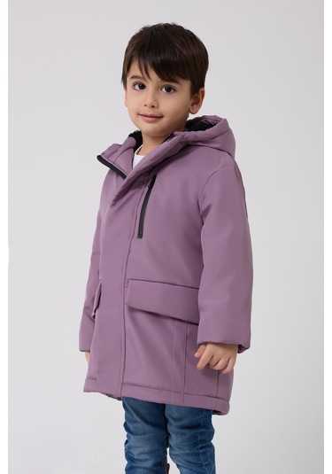 Erkek Çocuk Kürklü Su Ve Rüzgar Geçirmez Kapüşonlu 3 Kışlık Mont & Kaban & Parka Lila