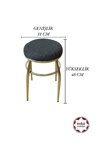 Evko Mobilya Tabure, Bar Taburesi, 2'li Tabure, Gold Ayaklı-siyah