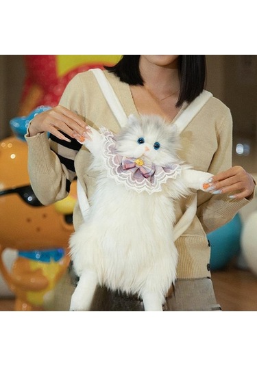 Fastbuy Sevimli Kedi Şekilli Sırt Çantası Gri Suntek Doldurulmuş Gri