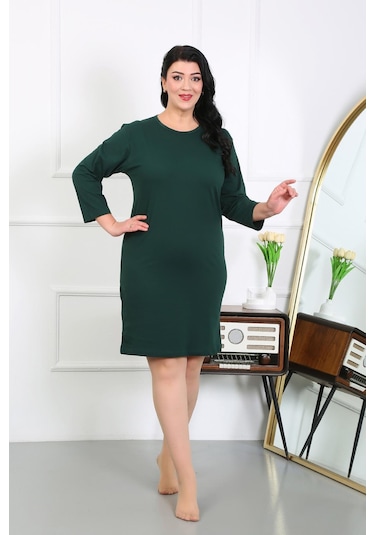 Akbeniz Kadın Büyük Beden Penye Gecelik Ev Elbisesi Zümrüt Yeşili 12506 Zümrüt Yeşili