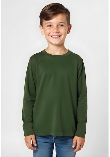 Fyk Kids Düz Basic Unisex Sweatshirt Haki Yeşil