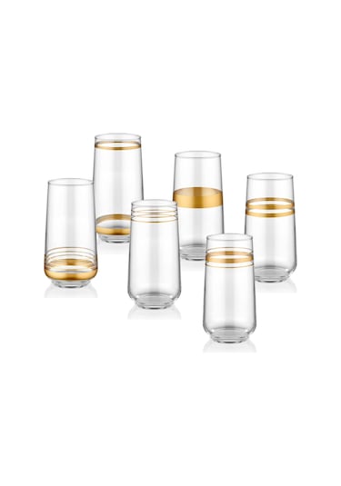 The Mia Lınes Su Bardağı Uzun 6'lı Set -Gold