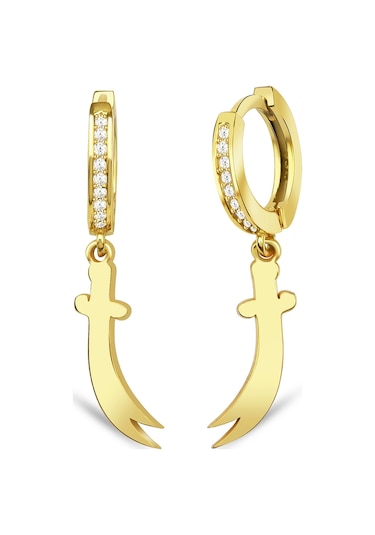 Zülfikar Taşlı Gümüş Küpe - Altın Altın