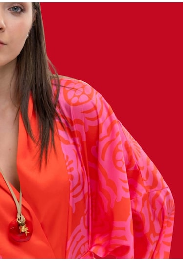 Mayovera Kimono - Dinamik Pembe Tasarım Pembe