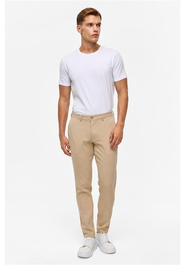 Süvari Bej Slim Armürlü Pantolon Bej