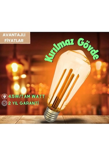 Armut Tasarım E27 Rustik Ampul Vintage Amber Kırılmaz Plastik Gövde
