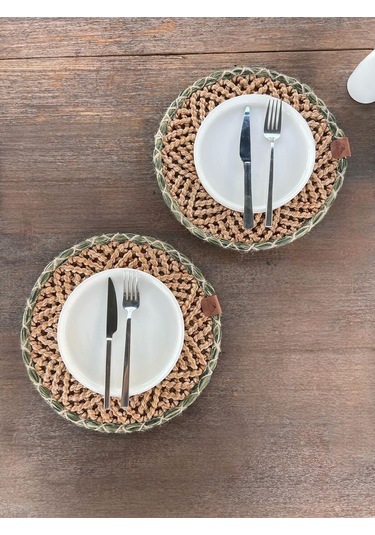 2'li Amerikan Servis - Leke Tutmaz- Kahverengi-yeşil 33 X 33 Cm Kahverengi