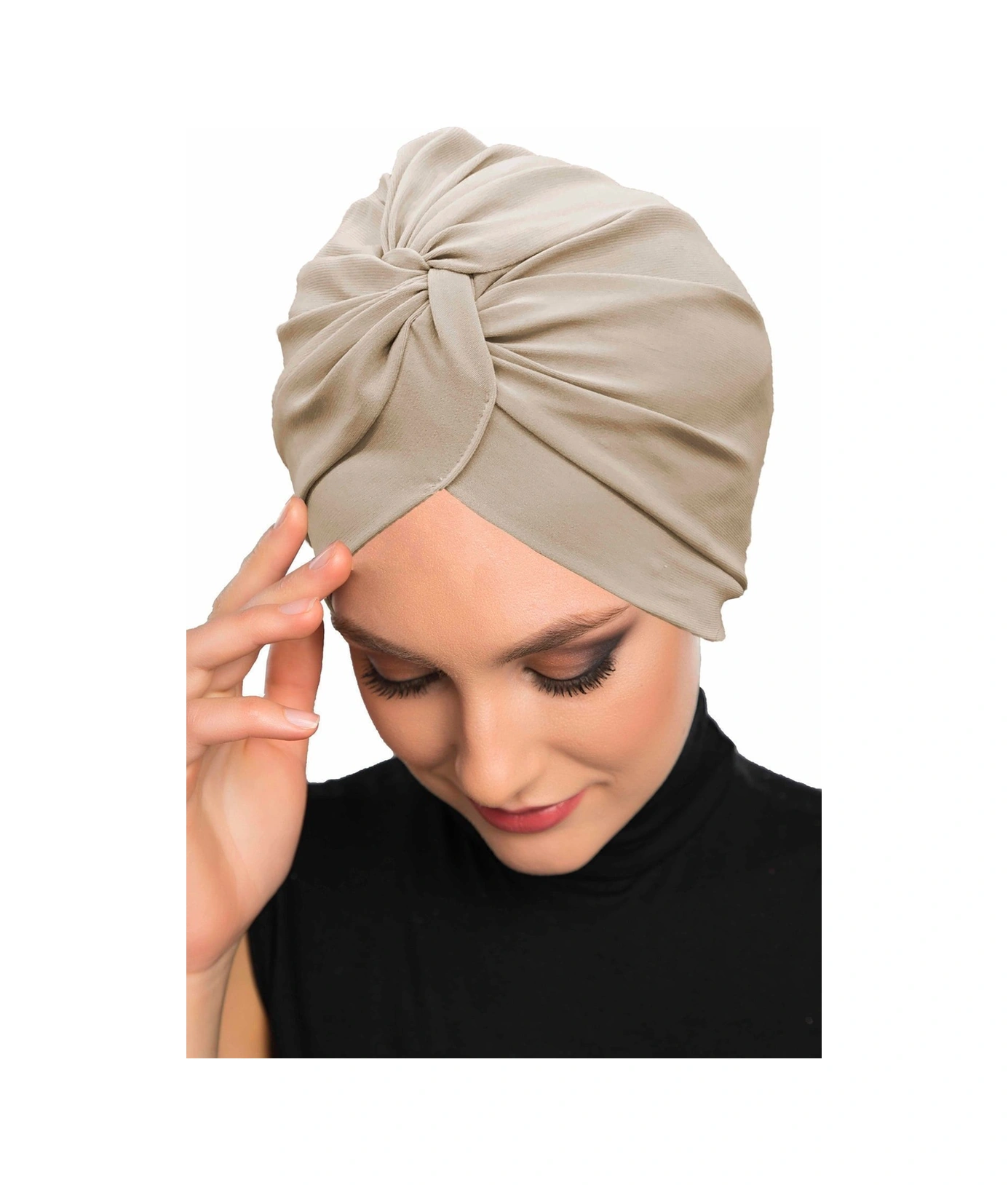 Çapraz Kancalı Bej Hazır Türban Tesettür Dış Ve Havuz Bonesi Bej