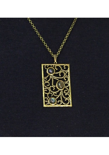 Doğal Taş Labradorit 3'lü Doğal Taşlı Antik Kadın Kolye Euk45lbt Gri