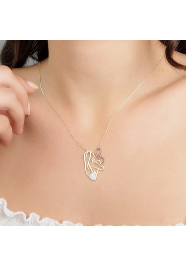 Anne Bebek Altın Kolye Kalp'Li 14K Gold