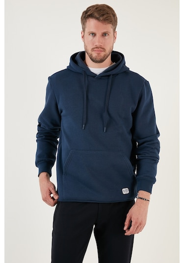 Buratti Regular Fit Kapüşonlu Kanguru Cepli Içi Tüylü Yumuşak Şardonlu Erkek Sweat 5905281 Indigo
