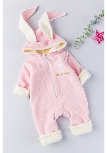 Tavşan Figürlü Kışlık Welsoft Kadife Astronot Kız/erkek Bebek Tulum 001