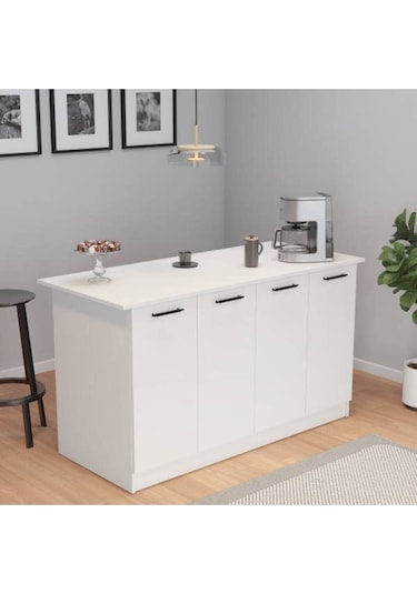 Patentli 160lık Benzila Siyah Kulplu Ada Mutfak, Mutfak Dolabı, Çok Amaçlı Dolap Beyaz