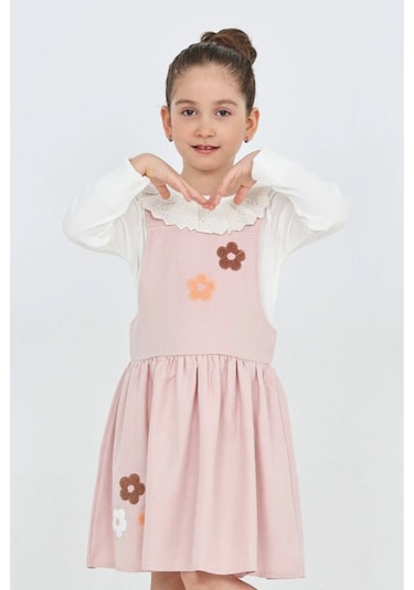 Kız Çocuk 2'li Elbise Elbise+badi Bluz 12342 Gülkurusu