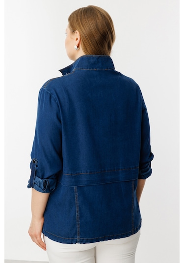Ekol Kadın Büyük Beden Fermuarlı Kapak Cepli Mont 6302 Indigo İndigo