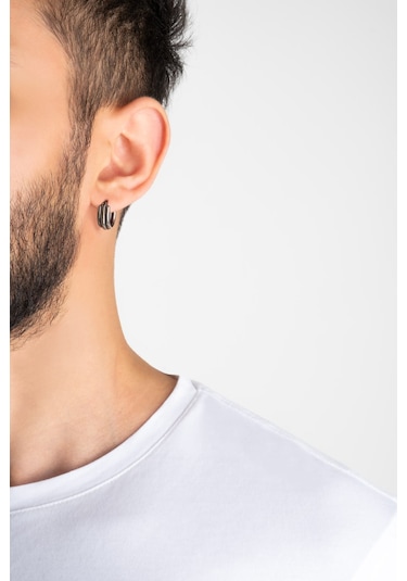 Minimal Tasarım Erkek Çelik Küpe Gri