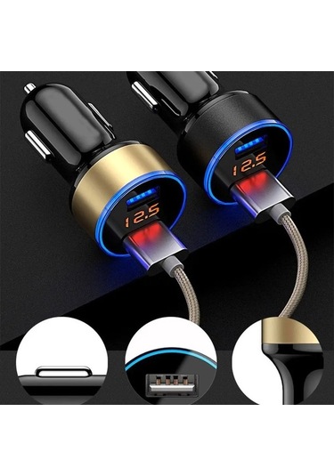 Ulzyvf Usb Soketi Sigara Şarj Portlu Lcd Ekran Cihazı Çift Çakmak Araç 3.1a 2 12-24v Gy