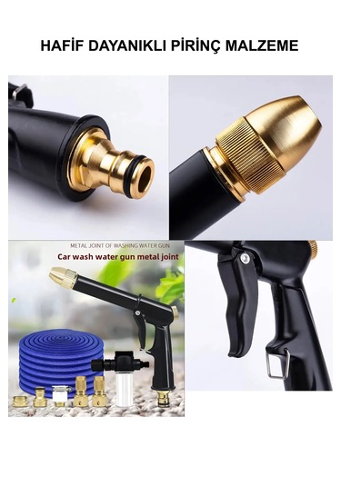 Araba Balkon Bahçe Yıkama Ayarlanabilir Başlıklı Hortumu Full Set