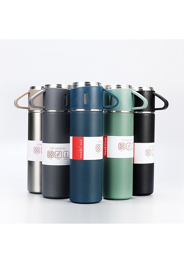 Xindoker 500ml 304 Çelik Isı Saklama Termos Seti, 3 Bardaklı, Taşınabilir, Otomobil Uyumlu, Outdoor Kamp, Spor İçin, Isı Ve Soğuk Saklar Siyah