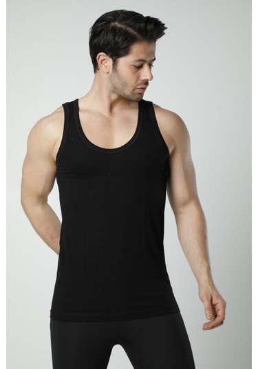 Hmd 600 6'lı %100 Pamuk Askılı Erkek Atlet - Siyah Siyah