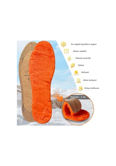 Lx09 - Vegan Doğal Mantar Turuncu Peluş Doğal Isı, Soğuk Havalara Özel, Sıcak Tutan Iç Tabanlık