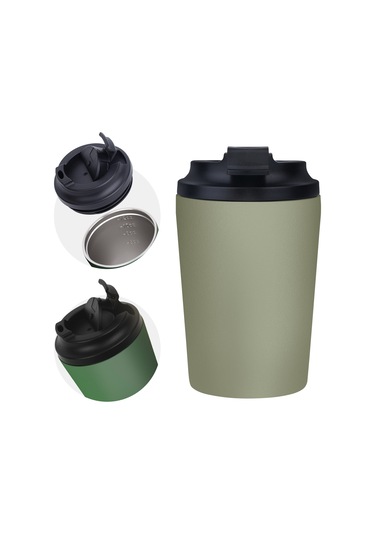 Mini 304 Paslanmaz Çelik Araba Kahve Fincanı Çift İçki Kapağı Sızdırmaz Vakum Kahve Termos Fincanı 240 Ml Beyaz - Yeşil