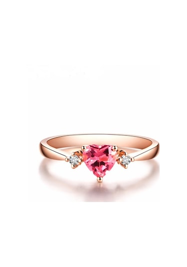Pırlanta Pembe Taşlı Kalp Yüzük