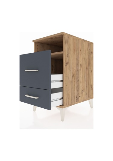 Kronos Komodin Tek Raflı 2 Çekmeceli 44x59x80 Çam-antrasit Atlas Çam