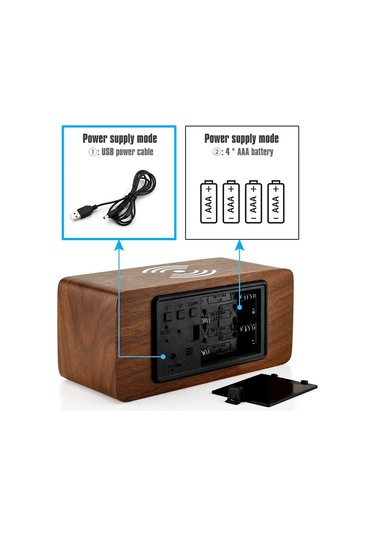 Kablosuz Şarj Cihazlı Dijital Çalar Saat Led Masa Çalar Saat Sıcaklık Ekranı Kırmızı