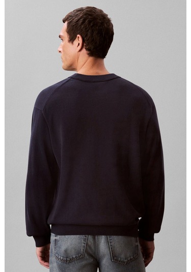 Erkek Nakışlı Harf Logolu Bisiklet Yaka Kazak - Lacivert Dark Sapphire