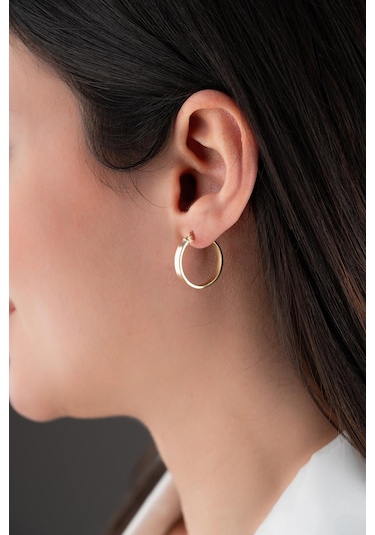 925 Ayar Gümüş Gold Kaplama Düz Sade 20 Mm Halka Şarnel Küpe Gold