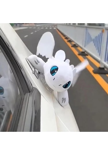 Beyaz 35cm Uçan Ejderha Araç Dekoru, Tavan Ve Kask Süslemesi, Yüksek Kalite Peluş Aksesuar, Hareketli Kanatlar