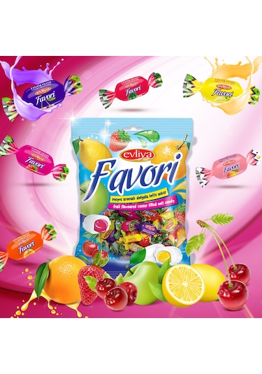 Evliya Şekerleme Meyve Aromalı Dolgulu Toffe Şeker 350 G